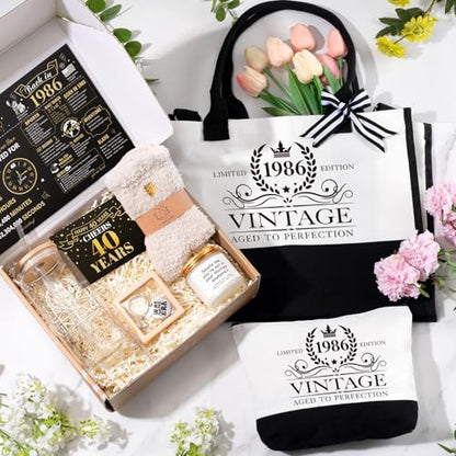 40th Birthday Gifts for Women - Canvas Tote Bag Glass Candle & More - Variation of 40th