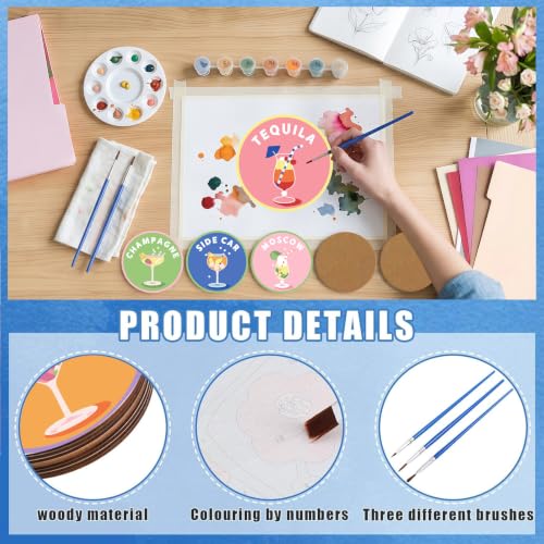 Cocktail Paint by Numbers Coaster Kit with Holder - 4x4in (10x10cm) - 8pcs
