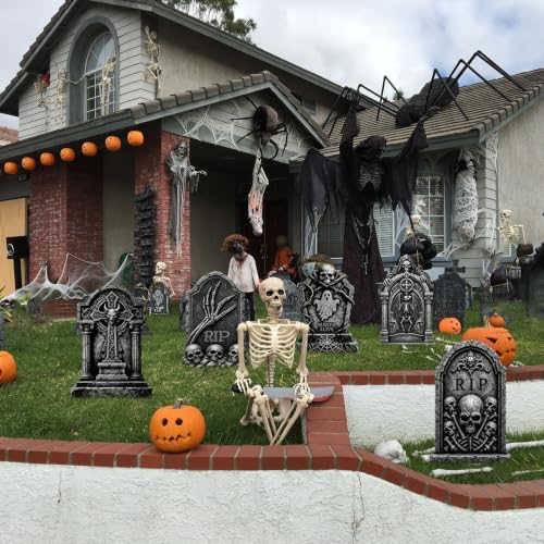 Halloween Tombstone Yard Decorations 5 Pack - Plastic Gravestones with Metal Stakes