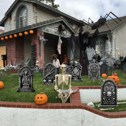 Halloween Tombstone Yard Decorations 5 Pack - Plastic Gravestones with Metal Stakes