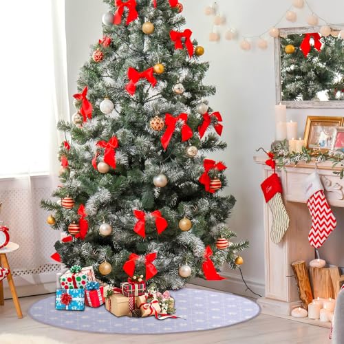 36 Inch White Christmas Tree Skirt with Sequin Snowflakes and Stockings - Holiday Decor