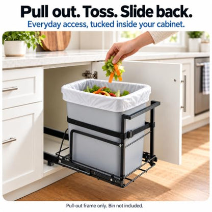 Under Sink Pull-Out Trash Can Frame for 30-50 Qt Bins - Soft Close Mechanism