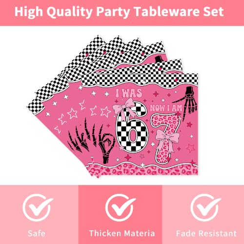 Pink Checkerboard 6-7 Birthday Party Tableware Set - Pink Bow 6-7