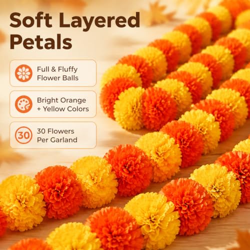 7Pcs Artificial Marigold Garland 5 Feet for Diwali Decor Home & Event