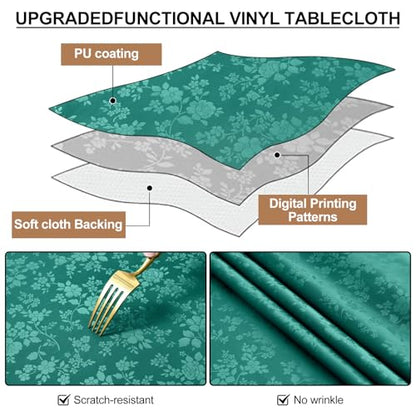 Heavy Duty Waterproof Vinyl Tablecloth 60 x 84 Inch - Christmas Green, Rectangular