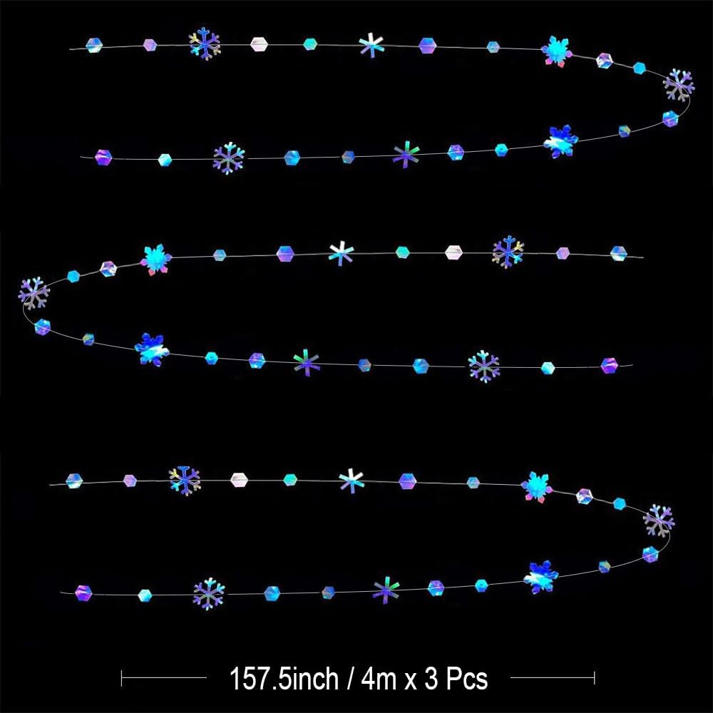 Skiennix Holographic Snowflake Decorations - Iridescent 13-Inch Hanging Garland for Holiday Parties