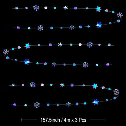 Skiennix Holographic Snowflake Decorations - Iridescent 13-Inch Hanging Garland for Holiday Parties