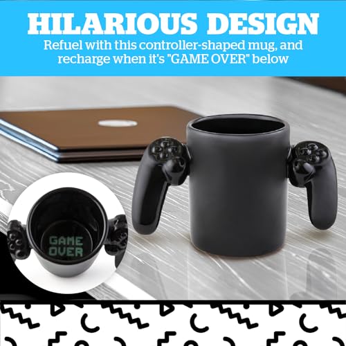 Game Over Ceramic Coffee Mug with Video Game Controller Handle - 14 Ounce Gamer Gift