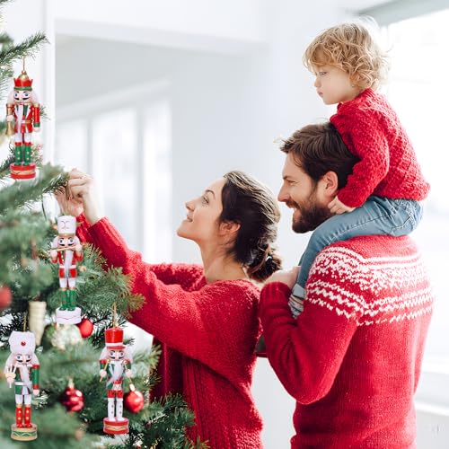 4PCS Christmas Nutcracker Decorations Set - 5.5 Inch Wooden Soldier Ornaments with Variation Red Green White