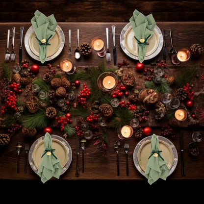 Christmas Napkin Rings with Velvet Bows, Bell & Pine Wreath - Green, 12 Pack