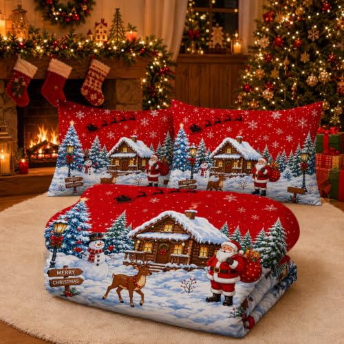 Christmas Queen Comforter Set with 2 Pillowcases - Holiday Cabin Decor - Variation of THIS listing