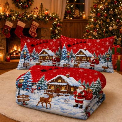 Christmas Queen Comforter Set with 2 Pillowcases - Holiday Cabin Decor - Variation of THIS listing