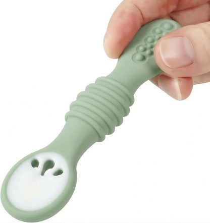 PandaEar Silicone Baby Spoons - 6 Pack for Baby Led Weaning | Self Feeding Utensils 6+ Months (Blue, Green, Beige)