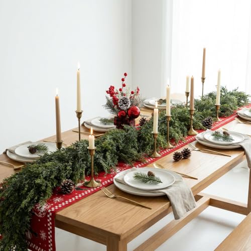 4 Pcs Double Color Christmas Norfolk Pine Garlands for Mantle Fireplace I Style