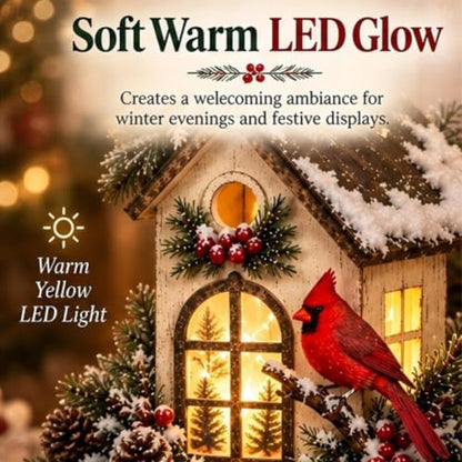 Winter Haven Cardinal Cottage Lantern Lighted Christmas House - 1PC
