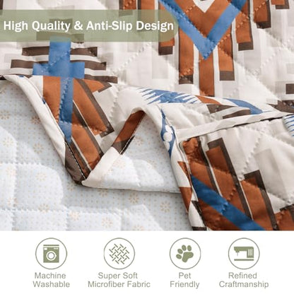 Large Boho Quilted Couch Cover with Aztec Pattern, Water-Repellent & Anti-Slip, 68-Inch Sofa Protector - Bohemia Style