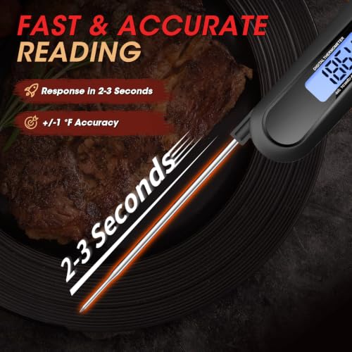 Digital Meat Thermometer with Backlight - Instant Read Food Thermometer Black