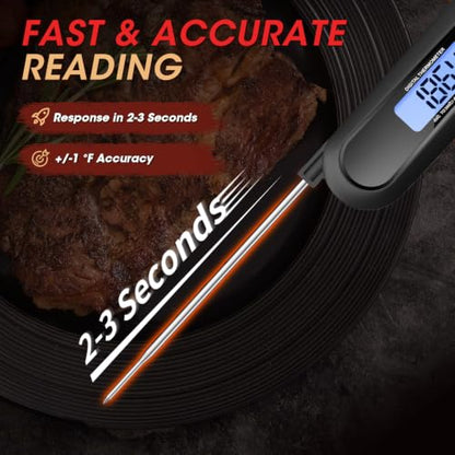 Digital Meat Thermometer with Backlight - Instant Read Food Thermometer Black