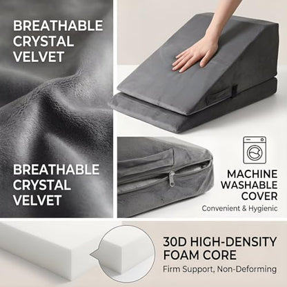 Adjustable Leg Elevation Pillow for Post Surgery Recovery - Non-Slip, Breathable Velvet Cover