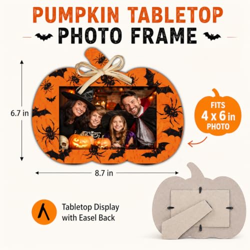 Halloween Pumpkin Photo Frame 4x6 with Stand - Rustic Wooden Fall Decor