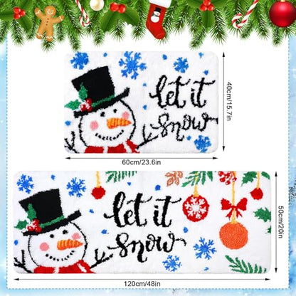Christmas Snowman Bathroom Rugs Set - 20x47 & 16x24 Inches, Festive Tufted Decor