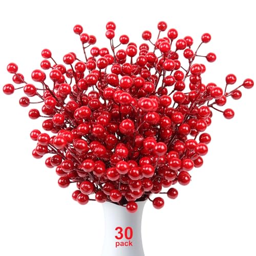 Artificial Red Berry Stems - 30 Pack, 8.2 Inch Christmas Decor