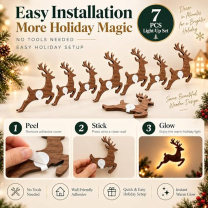 3D Wooden Reindeer Wall Decor with Santa Sleigh - Christmas Indoor Display (#B)