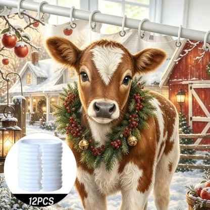 Christmas Farm Cow Snowy Farmhouse Shower Curtain - Rustic Holiday Decor - 72x72 Inches - Variation of THIS Listing