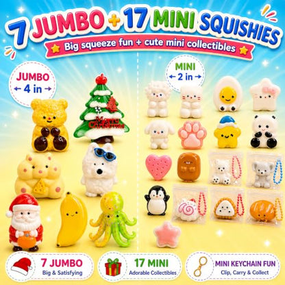 Christmas Kawaii Squishy Advent Calendar for Kids - Multicolor 24 Surprises