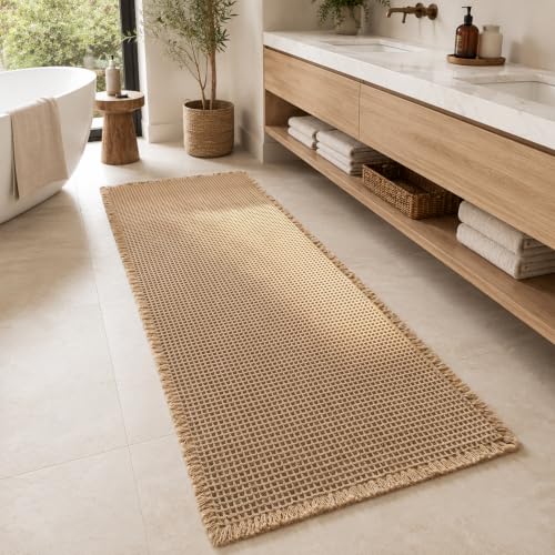 Waffle Bath Mat 2x6 ft Non Slip Bathroom Rug Quick Dry Soft Brown