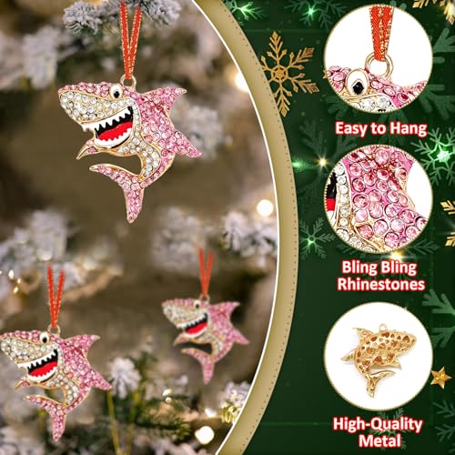 Pink Shark Christmas Ornament - Coastal Metal Holiday Decor for Tree, Wall & Gift