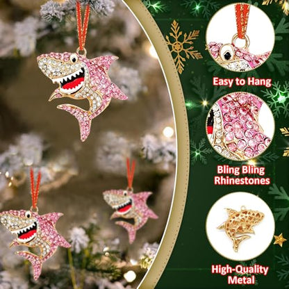 Pink Shark Christmas Ornament - Coastal Metal Holiday Decor for Tree, Wall & Gift