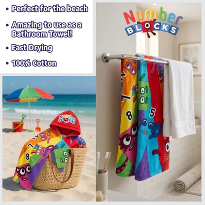 Numberblocks Kids Hooded Towel Poncho - Multicolor One Size Cotton Beach Wrap