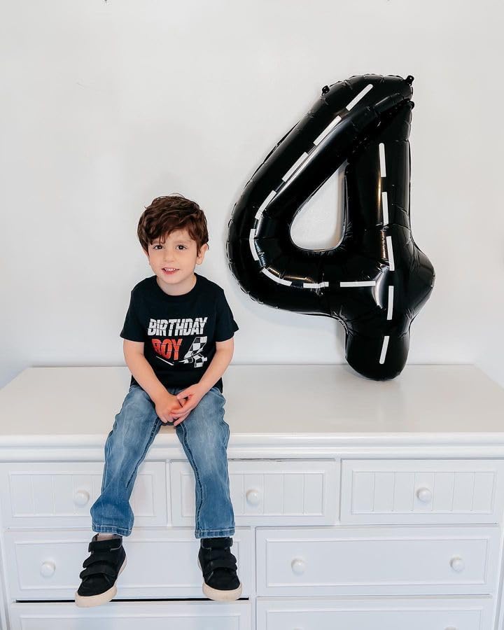 Race Car 4 Balloon - 40 Inch Number Balloon for 4th Birthday Party Decorations
