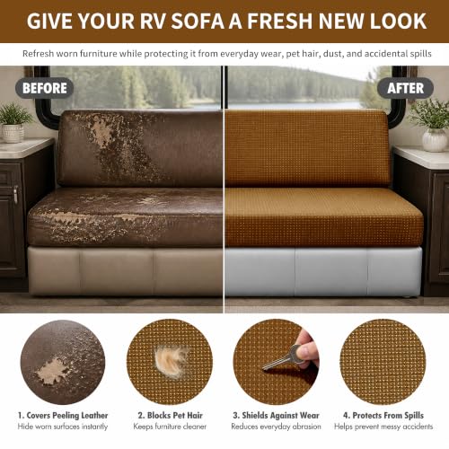 RV Couch Cover for Jackknife Sofa Bed 2-Piece Stretch Slipcover with Adjustable Straps