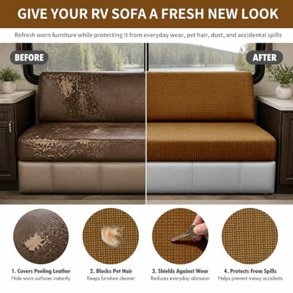 RV Couch Cover for Jackknife Sofa Bed 2-Piece Stretch Slipcover with Adjustable Straps