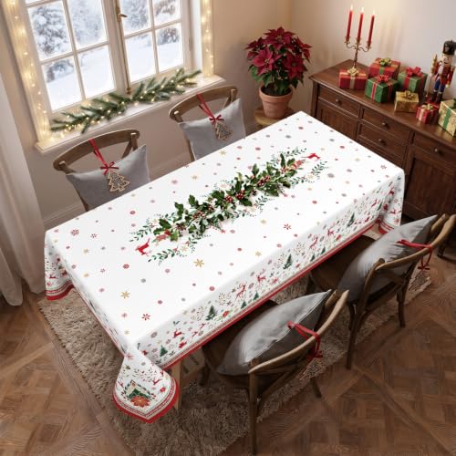 Christmas Elements Waterproof Rectangle Tablecloth 60 x 84 Inch - Holiday Decor