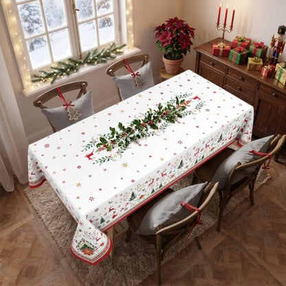 Christmas Elements Waterproof Rectangle Tablecloth 60 x 84 Inch - Holiday Decor