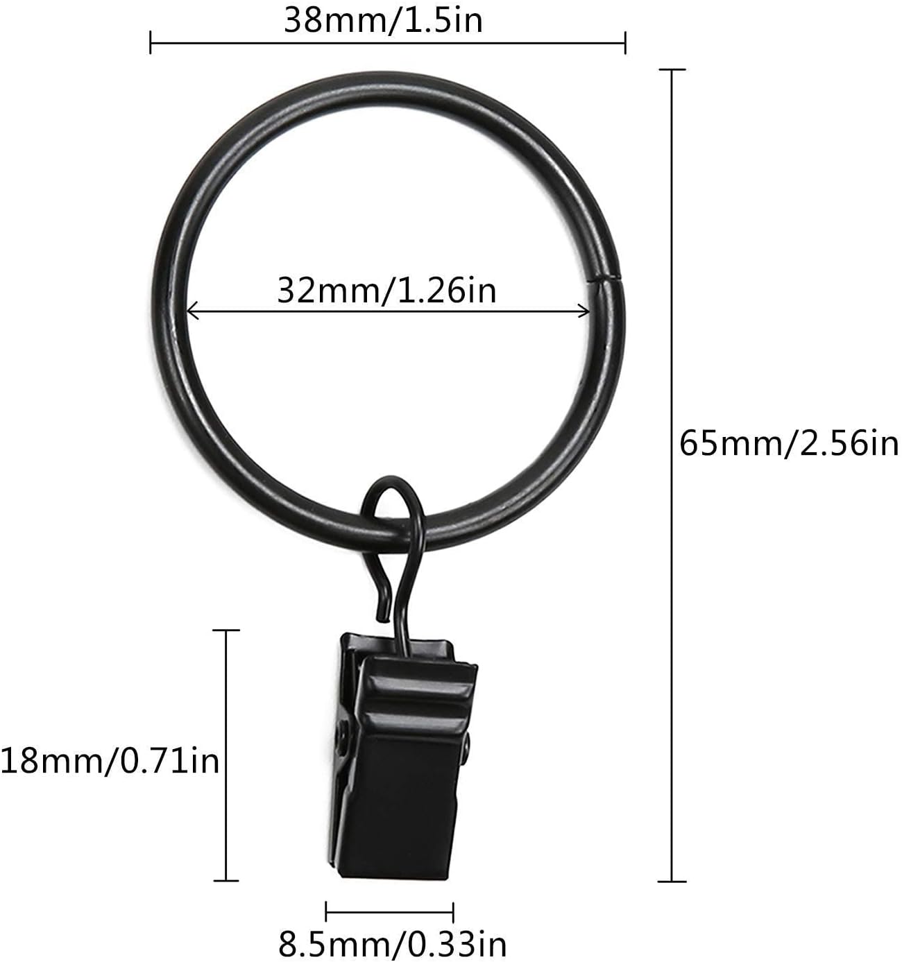 Skiennix 40 Pack Metal Curtain Rings - Durable Drapery Clips for Home & Office | 1.26 Inch Interior Diameter, Black