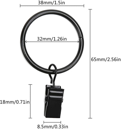 Skiennix 40 Pack Metal Curtain Rings - Durable Drapery Clips for Home & Office | 1.26 Inch Interior Diameter, Black