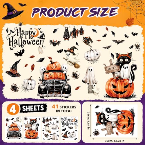 Double Sided Ghost Pumpkin Halloween Window Clings - Fall Decor for Glass Door