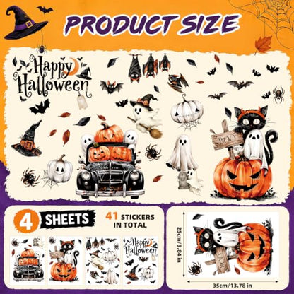 Double Sided Ghost Pumpkin Halloween Window Clings - Fall Decor for Glass Door