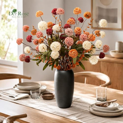 Artificial Fall Flowers with Vase - Burnt Orange Silk Mum Arrangement, 18 Pcs