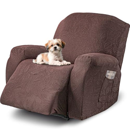 Dark Coffee Recliner Chair Cover 24-33in Stretch Washable 4-Piece Set