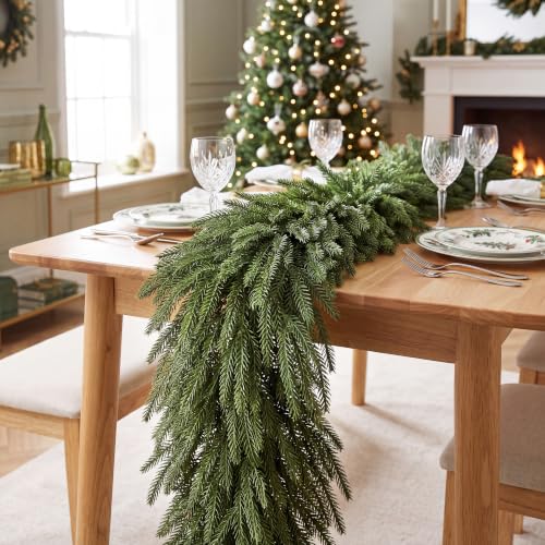 9 FT Christmas Norfolk Pine Garland with Multi Color LED Lights, Remote & Timer