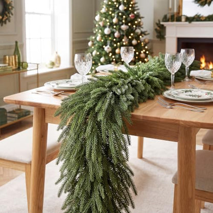 9 FT Christmas Norfolk Pine Garland with Multi Color LED Lights, Remote & Timer