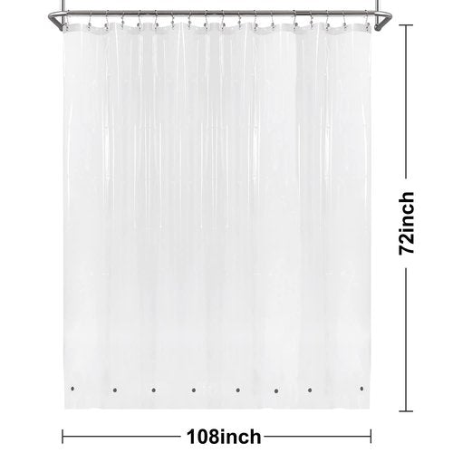 Barossa Design Extra Wide Shower Curtain Liner 108" x 72" with 8 Magnets - Waterproof PEVA Around Shower Liner for Bathroom, PVC Free, Metal Grommets - Clear, 108X72