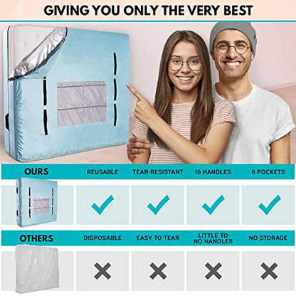 Velum Choice Queen Mattress Bags For Moving & Storage - Heavy Duty Mattress Moving Bags 16 Handles, Mattress Cover For Moving, Waterproof Mattress Storage Bag, Queen Mattress Protector Zippered
