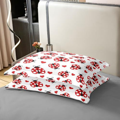 Red Ladybug Twin Bedding Set - Cotton Duvet Cover & Pillowcase, Girl Kids Room Decor