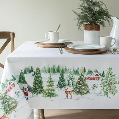 Christmas Wonderland Tablecloth 60 x 84 Inches - Holiday Decor, Watercolor Icons - Benson Mills